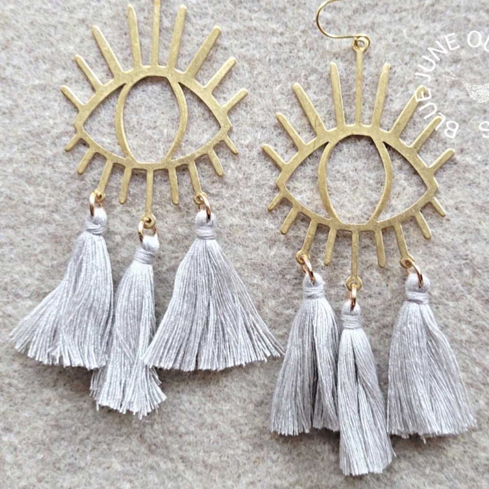 Evil Eye Of Protection Tassel Earrings | Bohemian Cotton Fringed Dangle Earrings